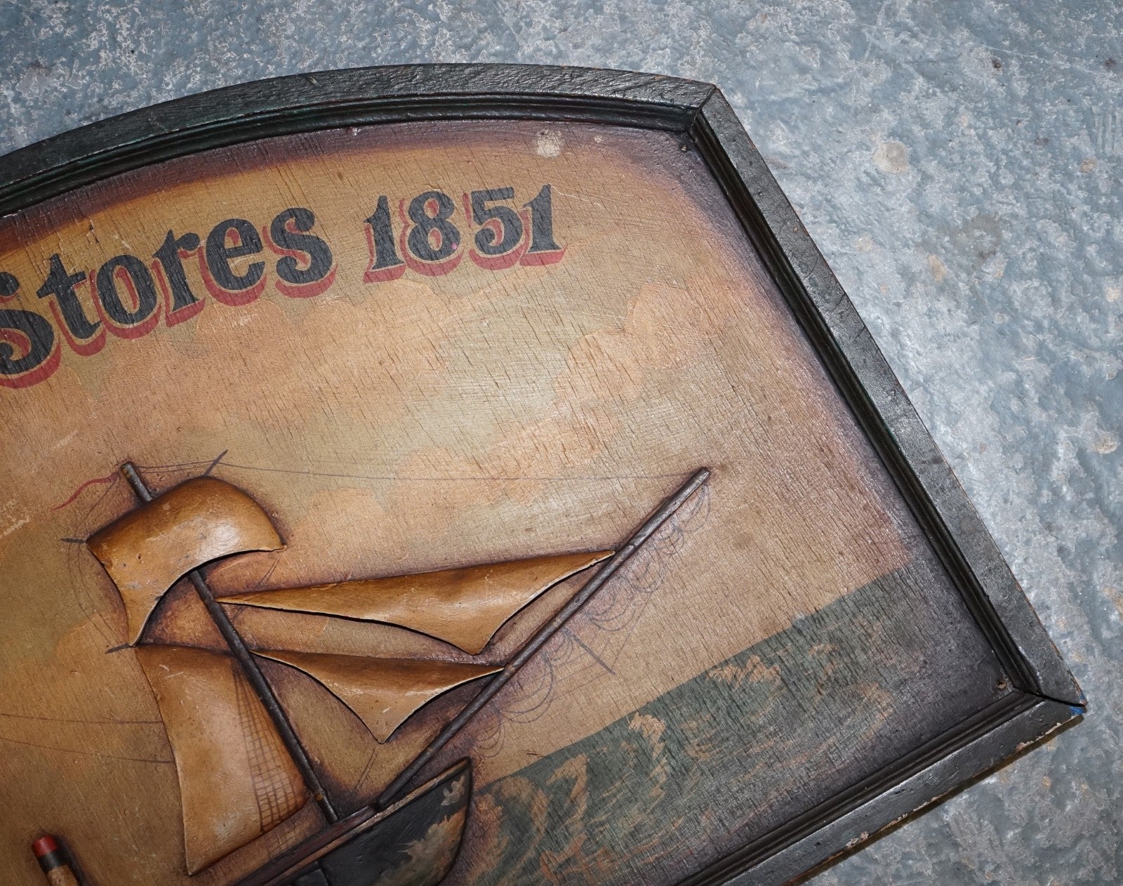 ORGINAL 1960'S PUB SIGN HAND PAINTED ''EST SHIPS STORES 1851'' SOLID WOOD
