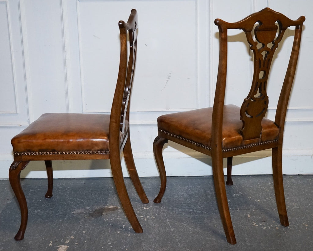 SCOTTISH VICTORIAN SET 12 RESTORED DYED LEATHER DINING CHAIRS BY JOHN TAYLOR