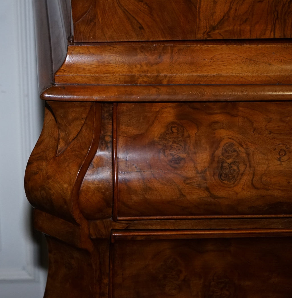 ANTIQUE CIRCA 1750 DUTCH LOUIS XV STYLE BURR WALNUT BOMBAY LINEN PRESS CABINET