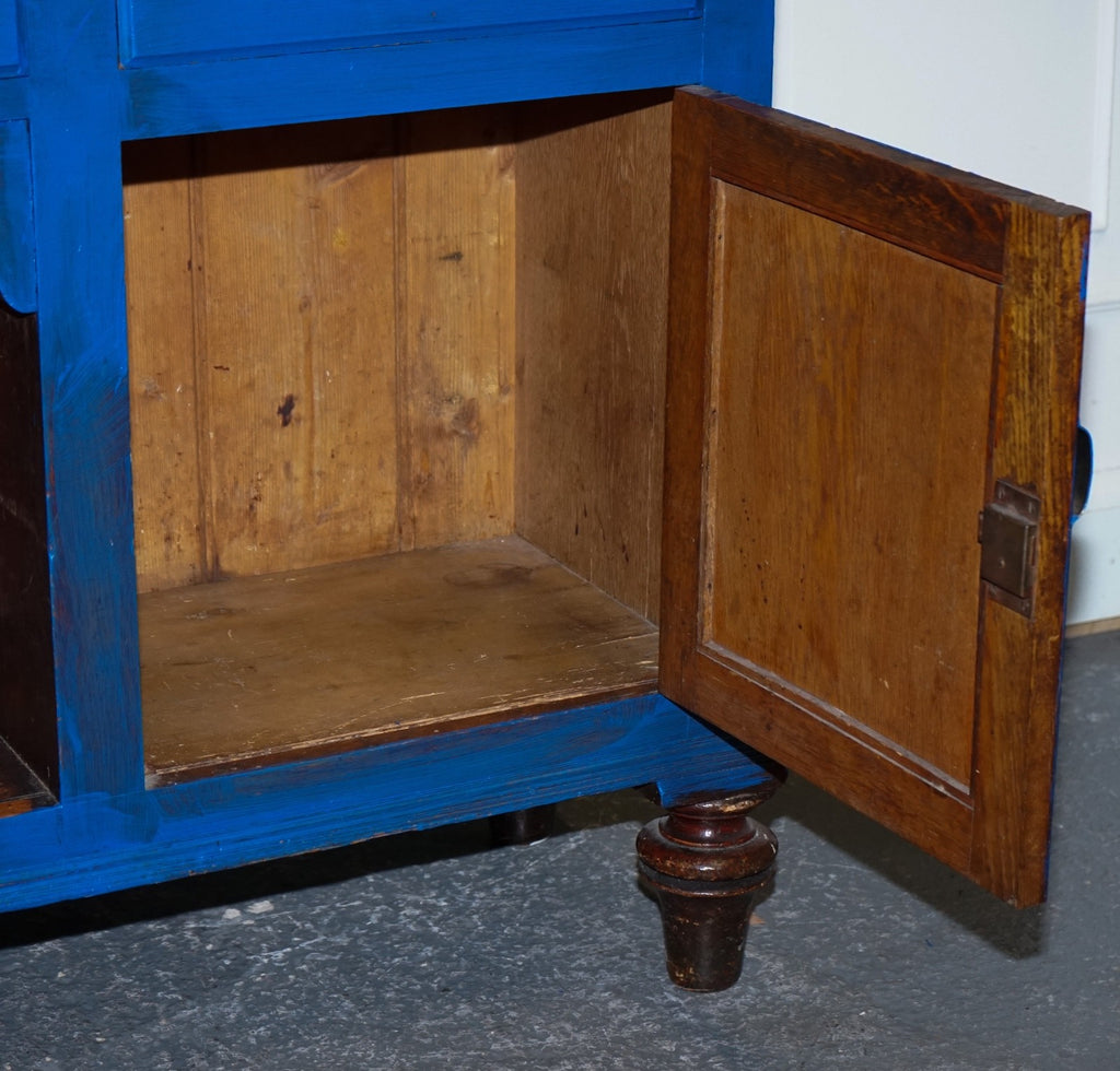 ANTIQUE VICTORIAN VIBRANT BLUE HAND PAINTED KITCHEN CUPBOARD CABINET
