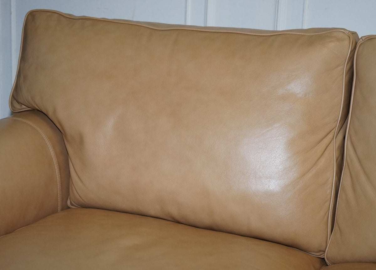 FINE LATTE BROWN LEATHER TWO SEATER SOFA MADE BY MULTIYORK ENGLAND