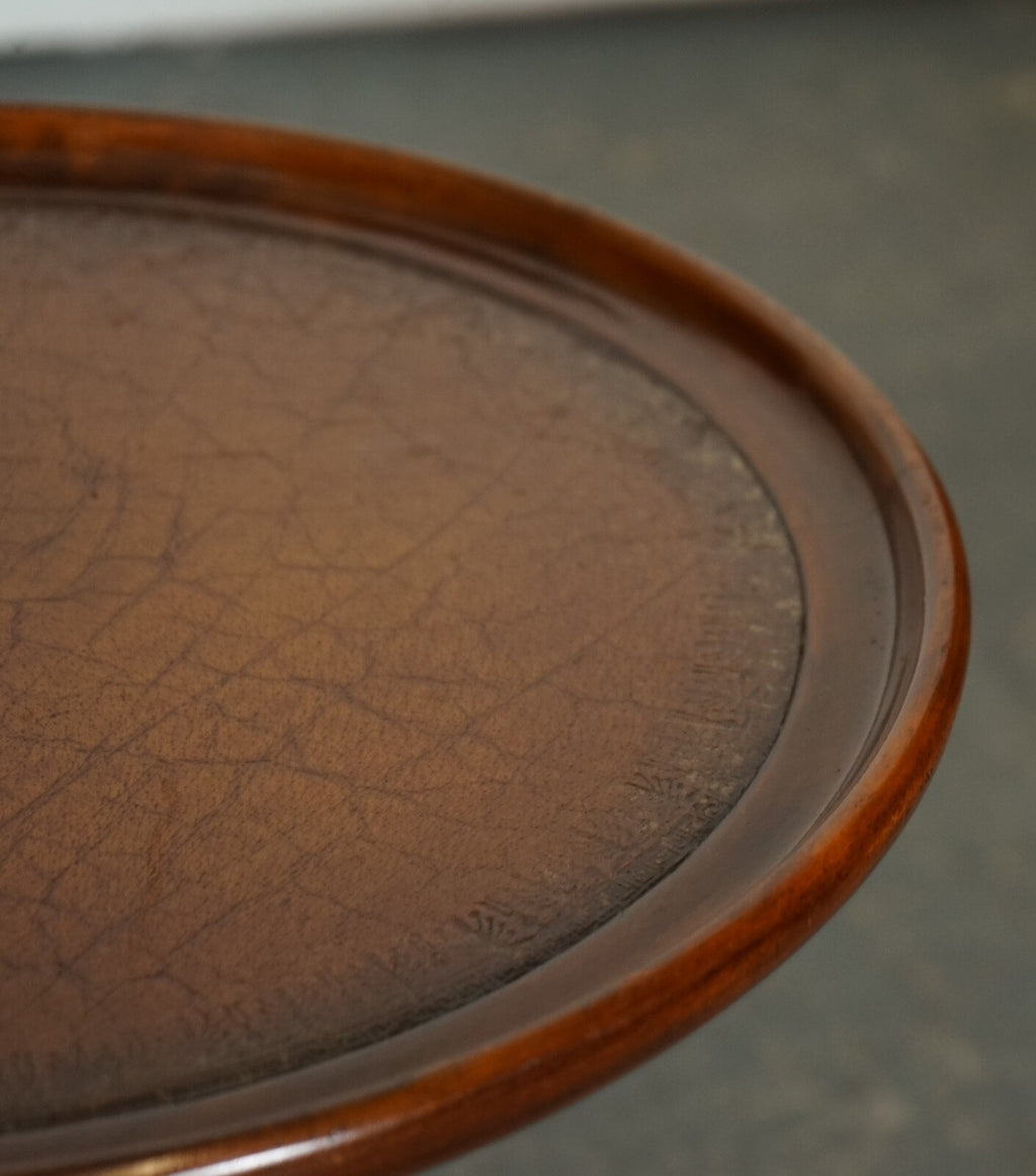 VINTAGE THEODORE ALEXANDER BROWN LEATHER TOP SIDE END WINE TABLE