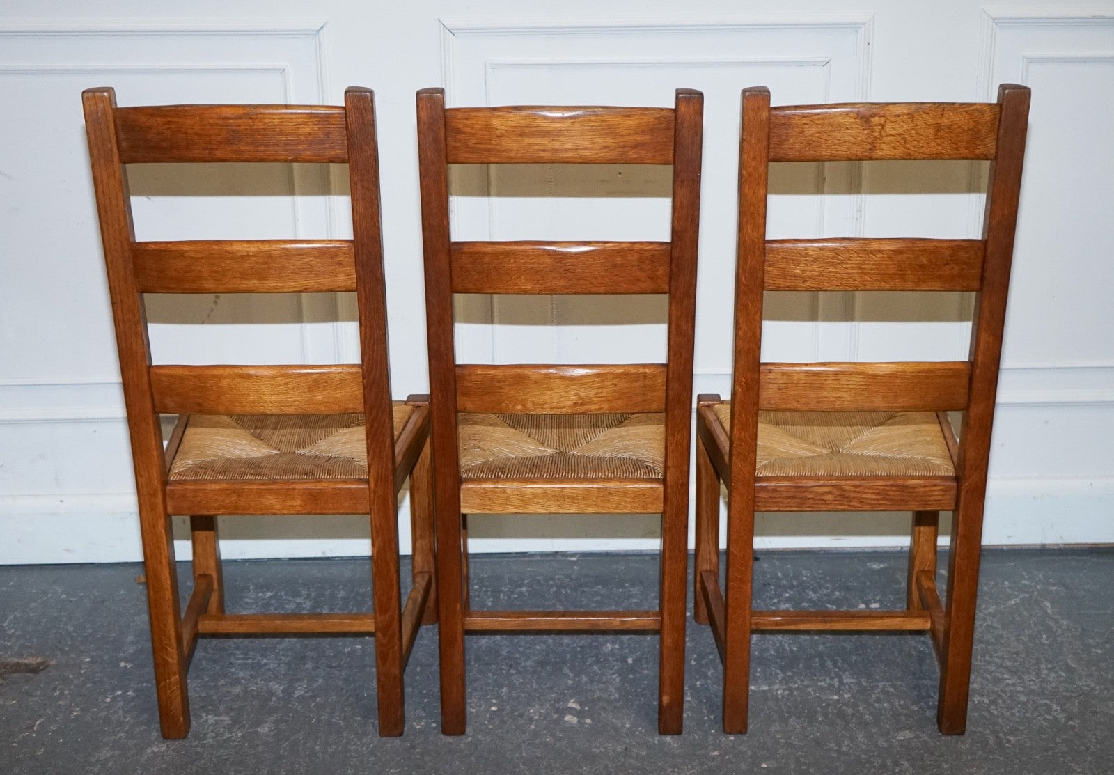 1950'S FRENCH SET OF 6 FARM COUNTRY HOUSE LADDER BACK DINING CHAIRS STRAW SEATS