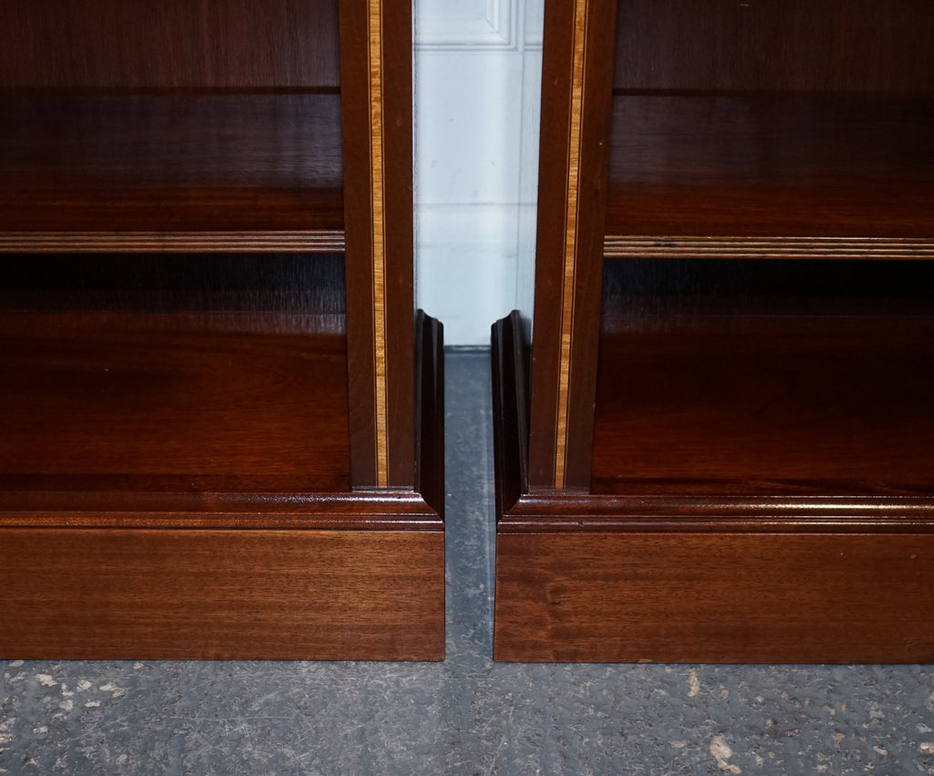 PAIR VINTAGE EDWARDIAN STYLE SHERATON DWARF OPEN BOOKCASE ADJUSTABLE SHELVES