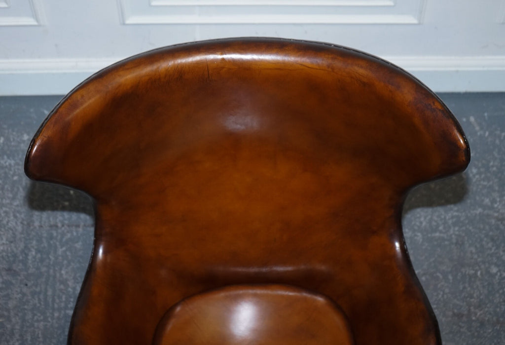 FRITZ HANSEN STYLE VINTAGE HAND DYED WHISKEY BROWN EGG CHAIR