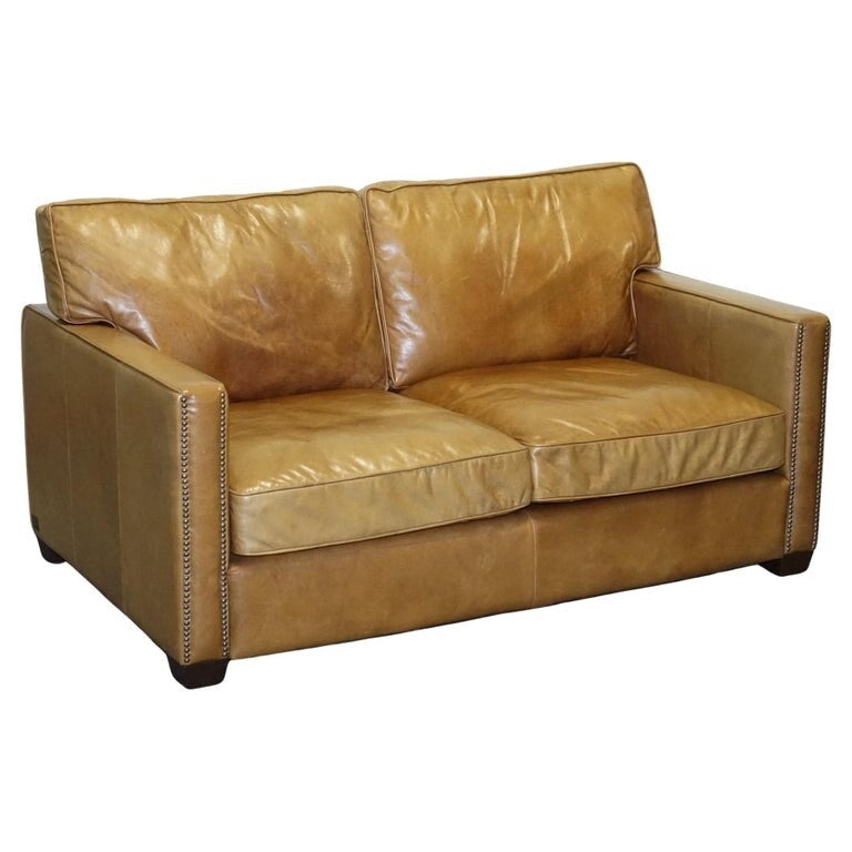 TIMOTHY OULTON HALO TWO SEATER ViSCOUNT TAN LEATHER SOFA (2/2)