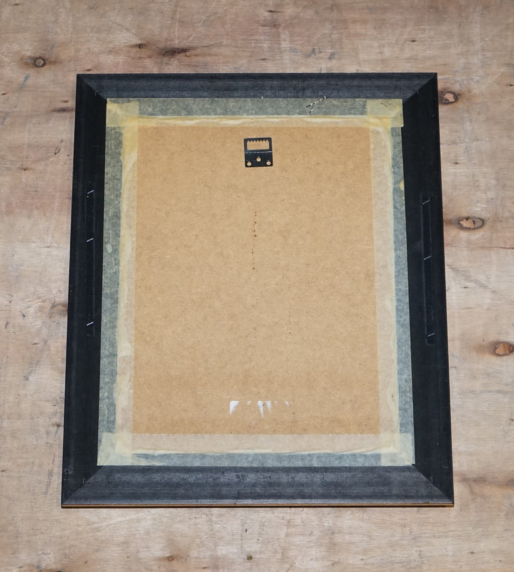 VINTAGE PRINT GILTED FRAME LITTLE GIRL AND DOG POSING 52 X 42 CM