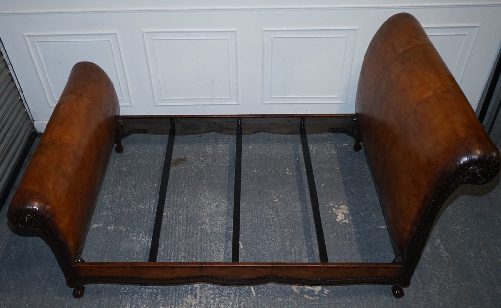 KINGSIZE HAND DYED LEATHER BONAPARTE CARVED BED AND SO TO BED RRP £14,000