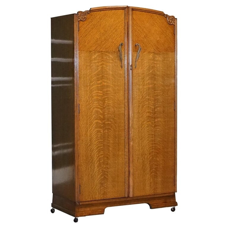 PETITE VINTAGE ART DECO OAK TWO DOOR WARDROBE