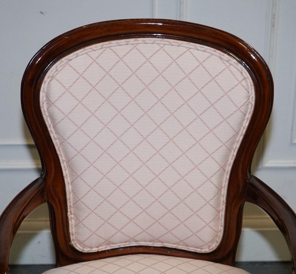 VINTAGE FRENCH STYLE WALNUT UPHOLSTERED SALON ARMCHAIR