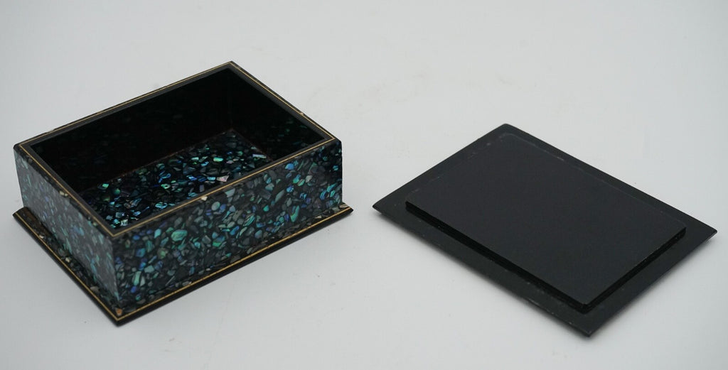 VINTAGE GENUINE PAUA SHELL ABALONE TRINKET JEWELERY STORAGE BOX FROM NEW ZEALAND