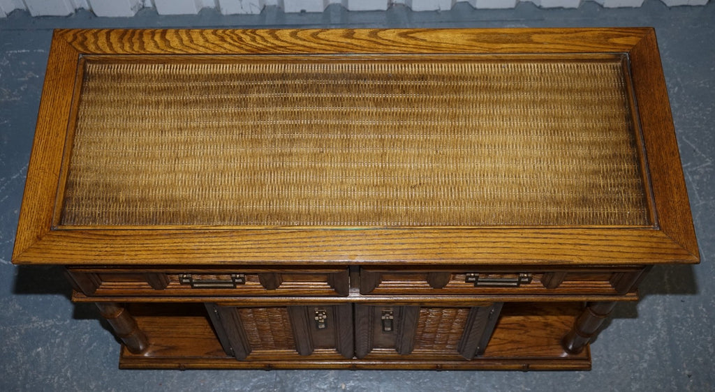 VINTAGE AMERICAN FAUX BAMBOO STYLE CONSOLE TABLE SMALL SIDEBOARD BY BURLINGTON