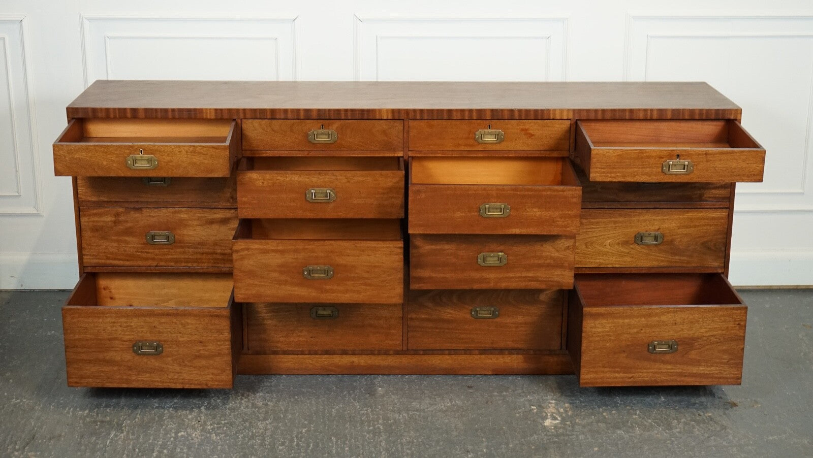 RARE ANTIQUE MILITARY CAMPAIGN MERCHANTS COUNTER SIDEBOARD GRADUATED DRAWERS