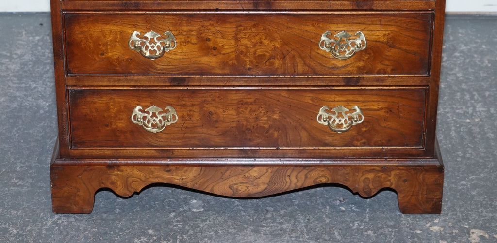 ELEGANT VINTAGE BURL ELM ALL OVER CHEST OF DRAWERS COMMODE BRASS HANDLES