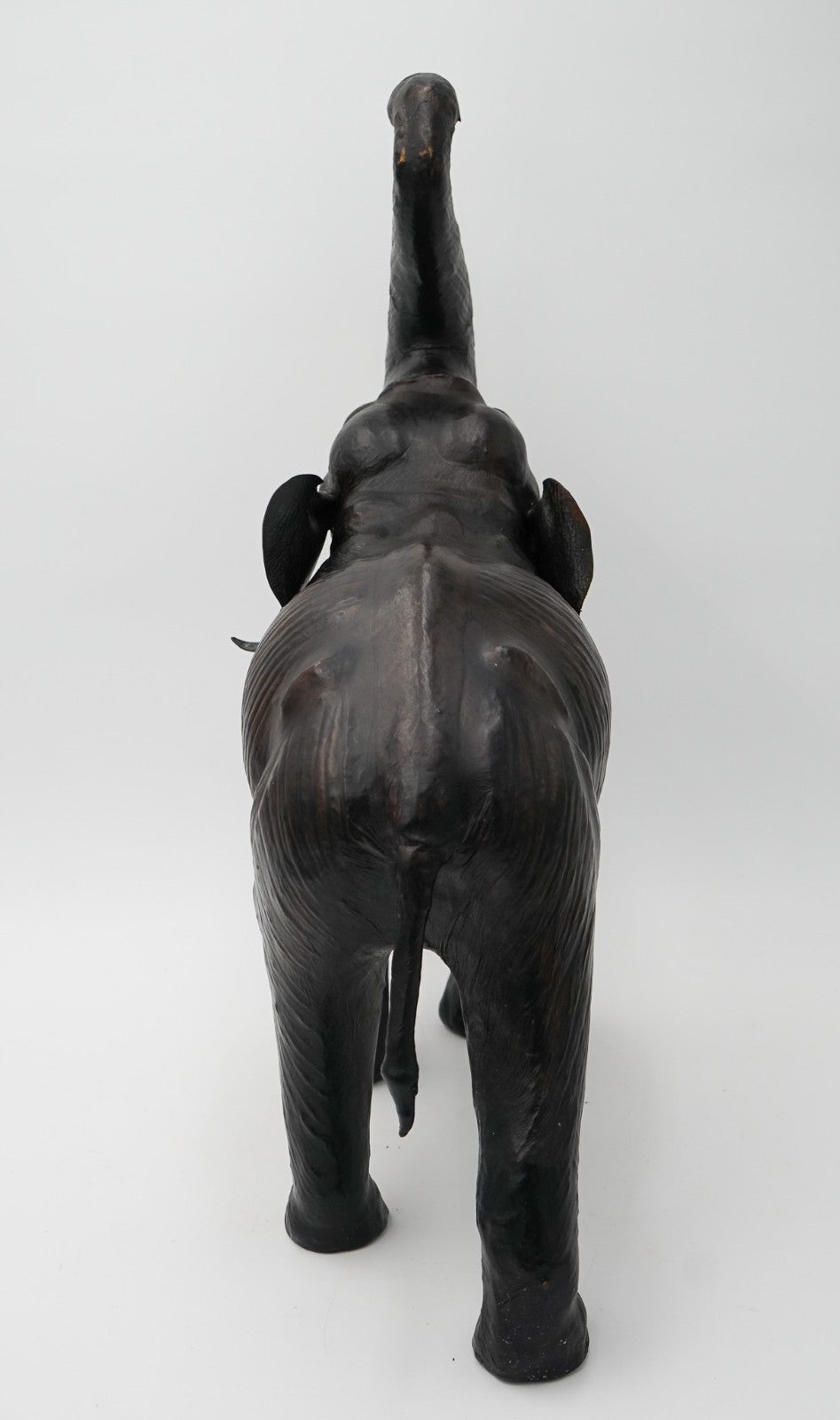 VINTAGE 1970'S LIBERTYS & CO LONDON AGED LEATHER ELEPHANT DECORATIVE SCULPTURE