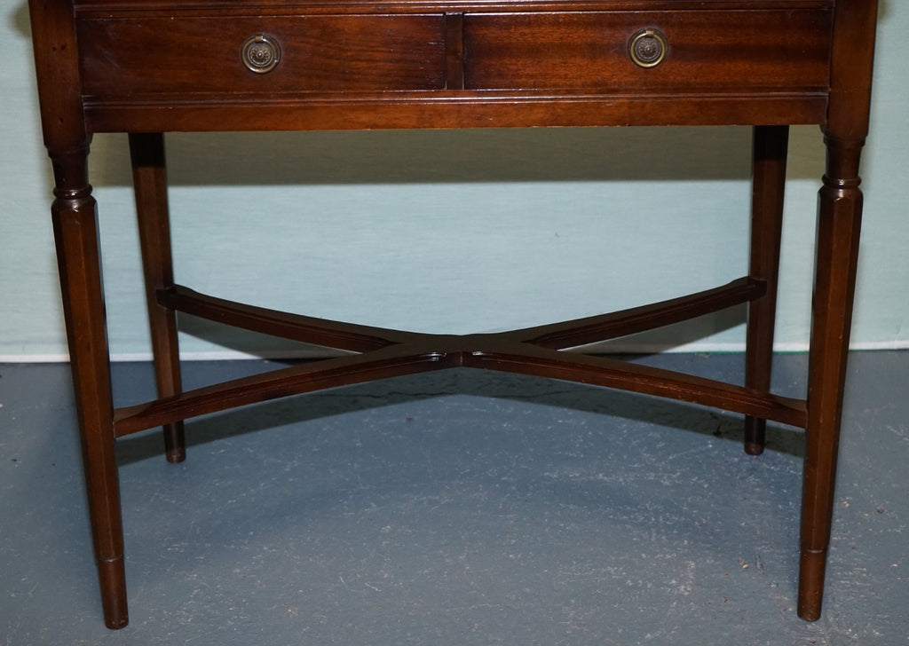VINTAGE STRONGBOW GAME WRITING DESK WITH PULL OUT TRAY WITH LEATHER INLAY
