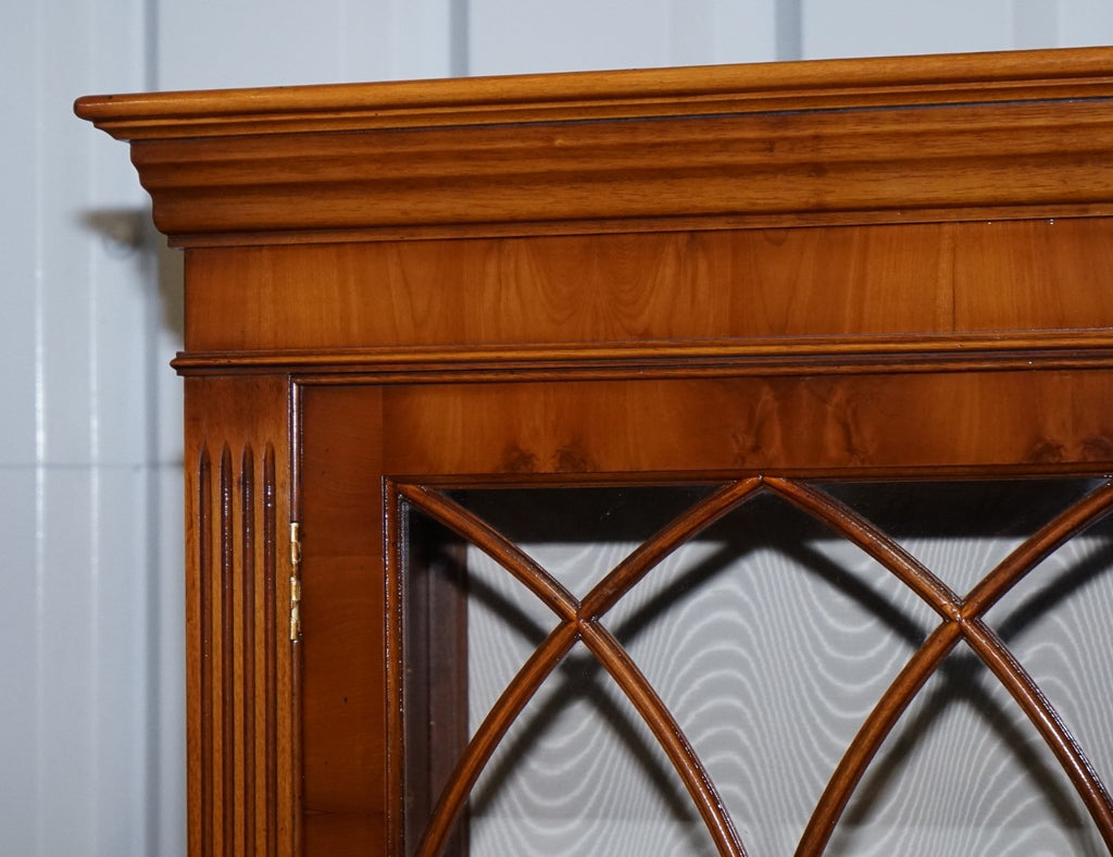 ANTIQUE GEORGIAN STYLE YEW WOOD FOUR DOOR DISPLAY CABINET BOOKCASE