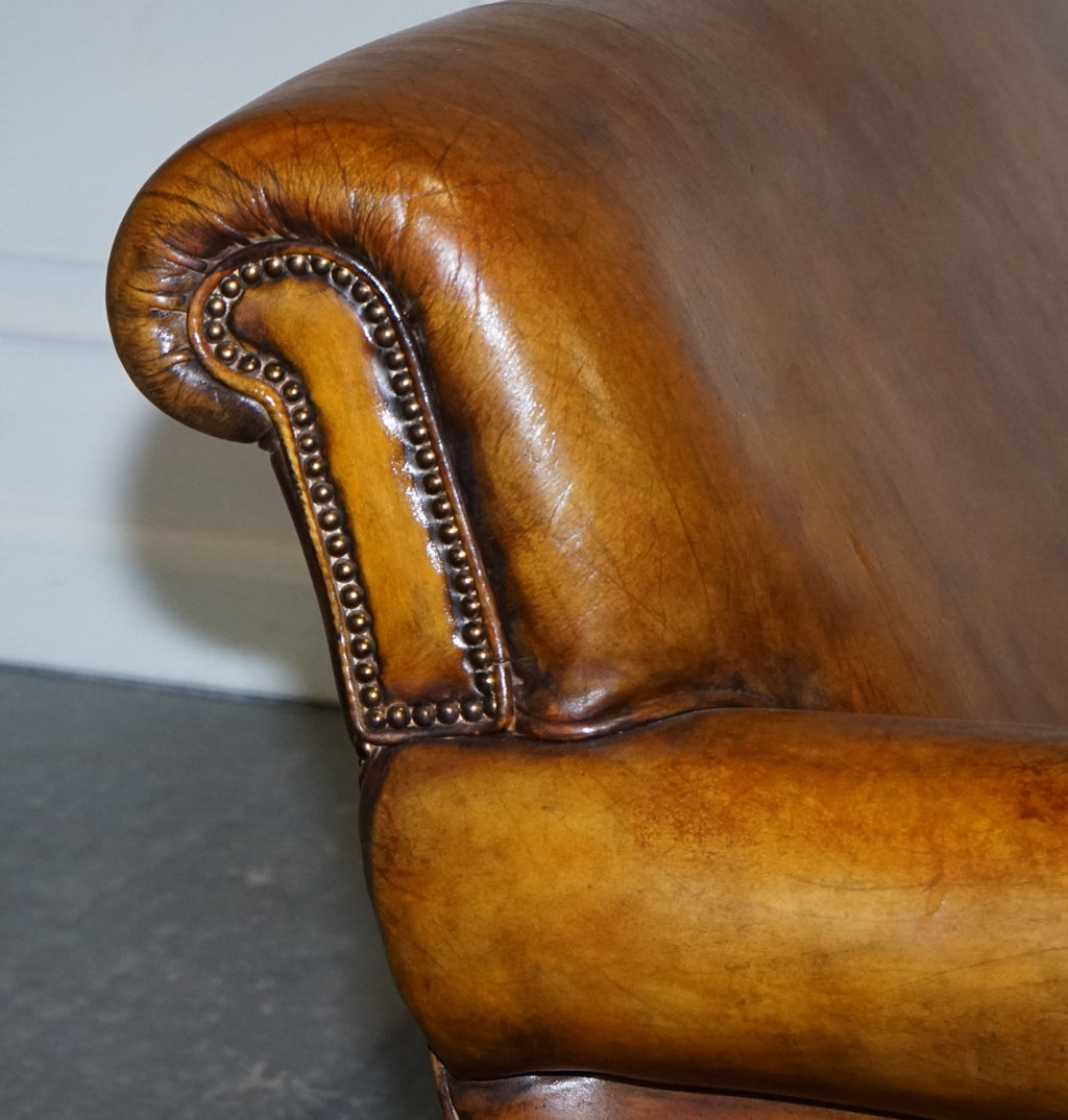 ENGLISH RESTORED HAND DYED LEATHER TWO TO THREE SEATER SOFA