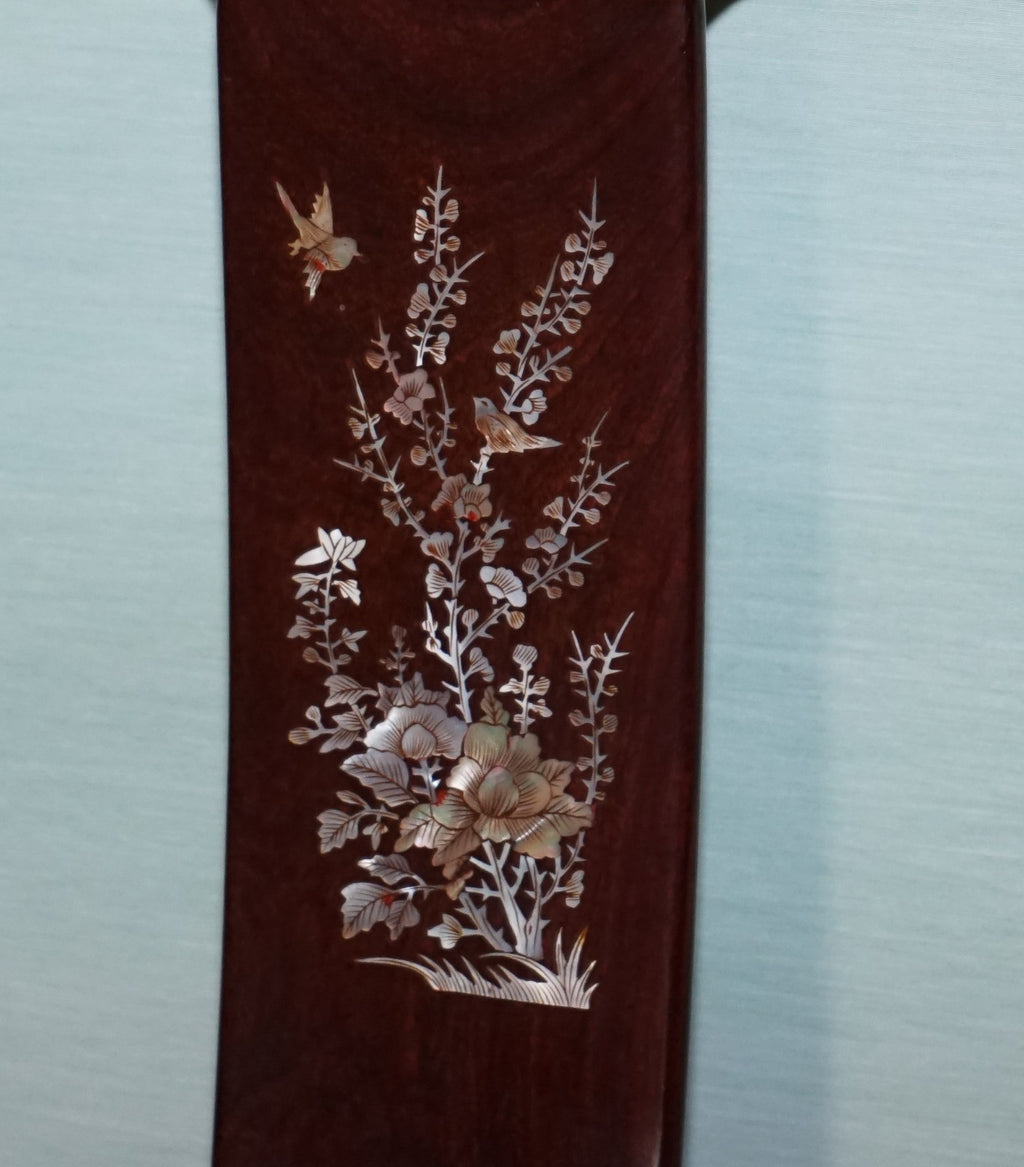 PAIR OF ORIENTAL CHINESE HARDWOOD MOTHER OF PEARL INLAID HALL CHAIRS
