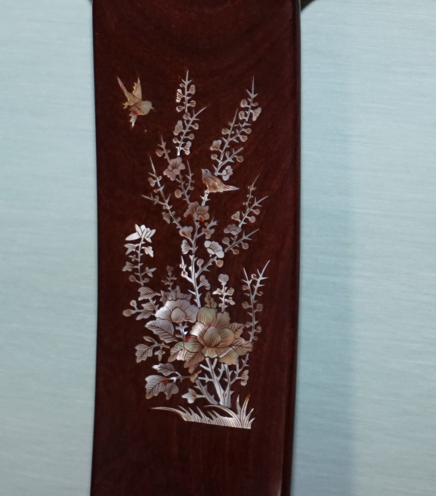 PAIR OF ORIENTAL CHINESE HARDWOOD MOTHER OF PEARL INLAID HALL CHAIRS