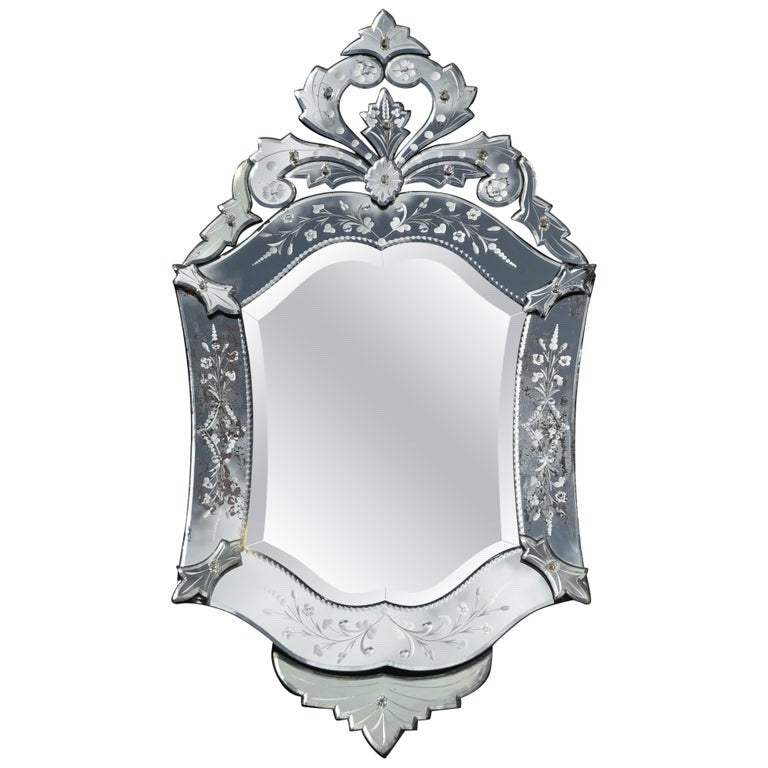 ANTIQUE ITALIAN CIRCA 1910 VENETIAN ETCHED GLASS HEART SHAPED WALL MIRROR