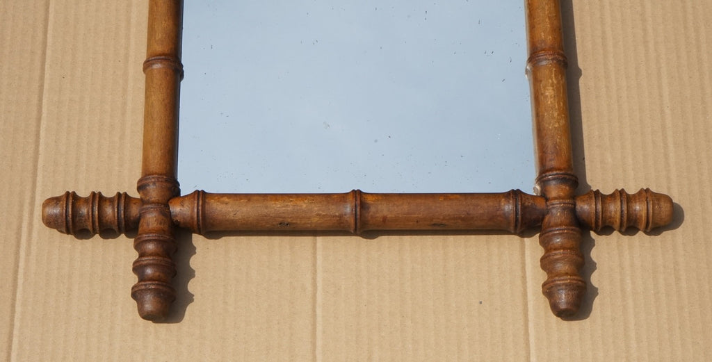 ANTIQUE ENGLISH DECORATIVE FAUX BAMBOO WALL MiRROR WITH FOXED GLASS