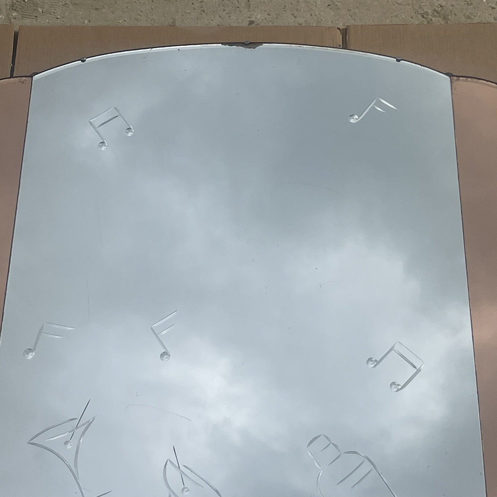 HUGE 1930's FRENCH ART DECO AMBER PEACH BEVELLED WALL MIRROR COCTAILS BAR DECO