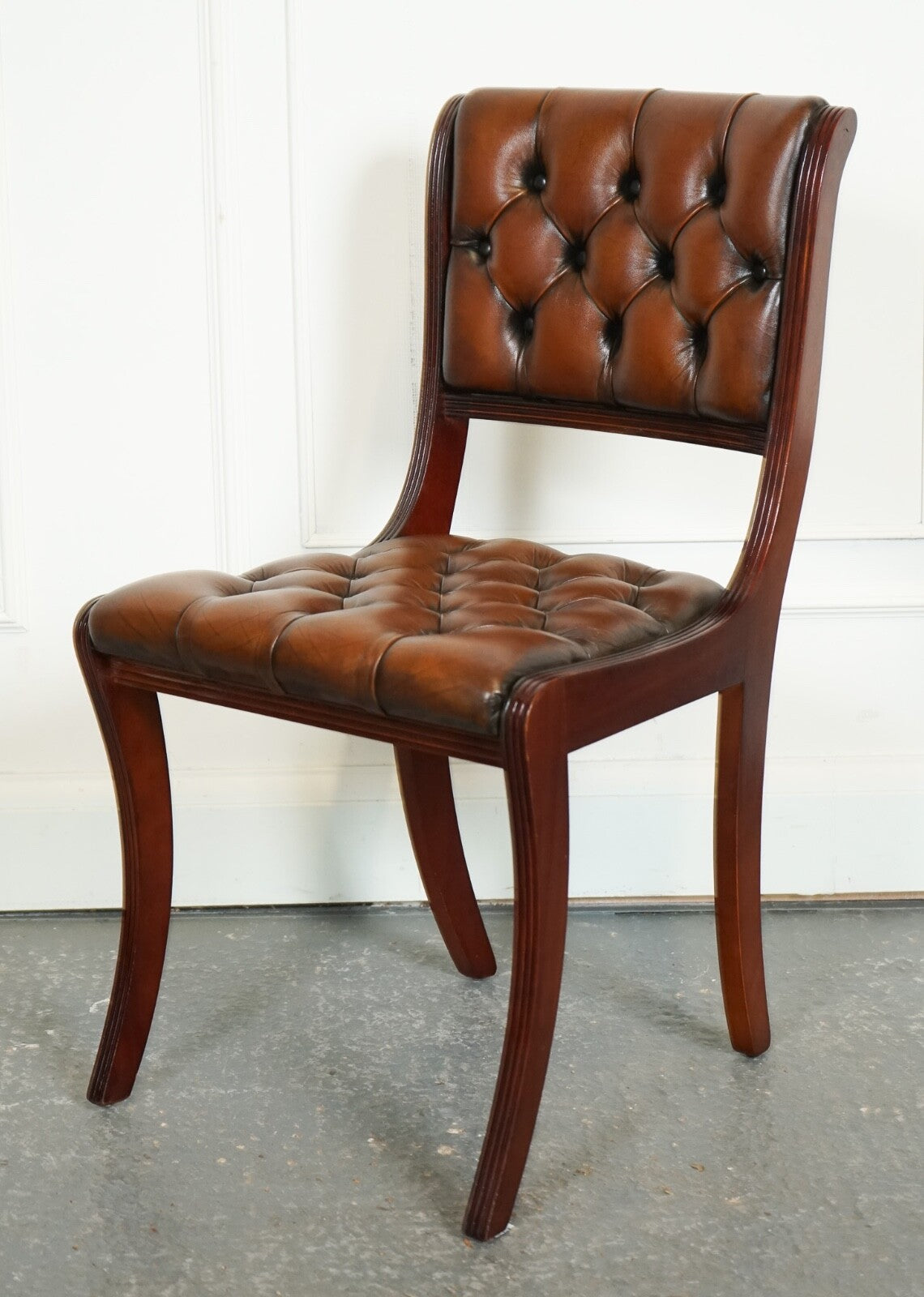 SET OF 6 RESTORED CHESTERFIELD LEATHER DINING CHAIRS J1