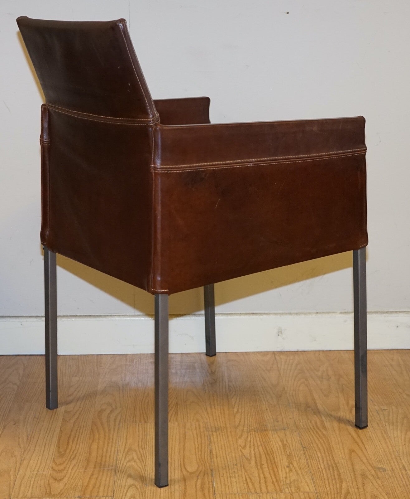 VINTAGE BROWN LEATHER AND STEEL TEXAS DINING CHAIR BY KARL FRIEDRICH FÖRSTER