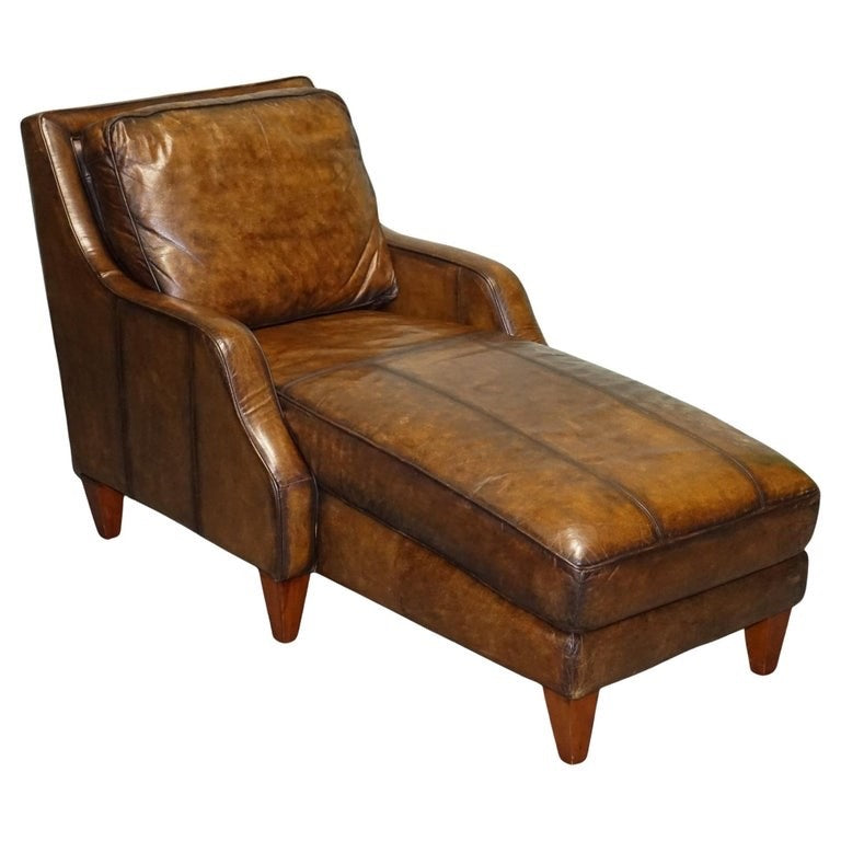 DEEP COGNAC HAND DYED LEATHER CHAISE LOUNGE ARMCHAiR SEATING