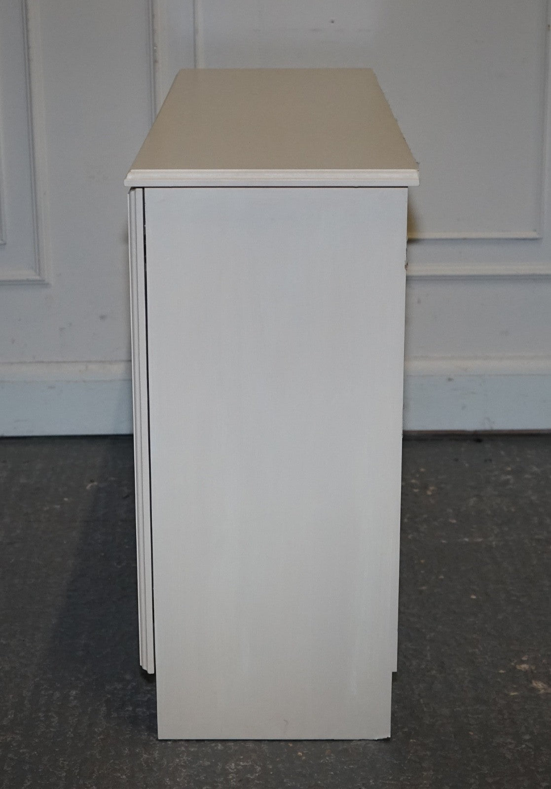 MINIMALIST PAINTED WHITE CUPBOARD WITH BRASS KNOBS MATCHING TABLES AVAILABLE