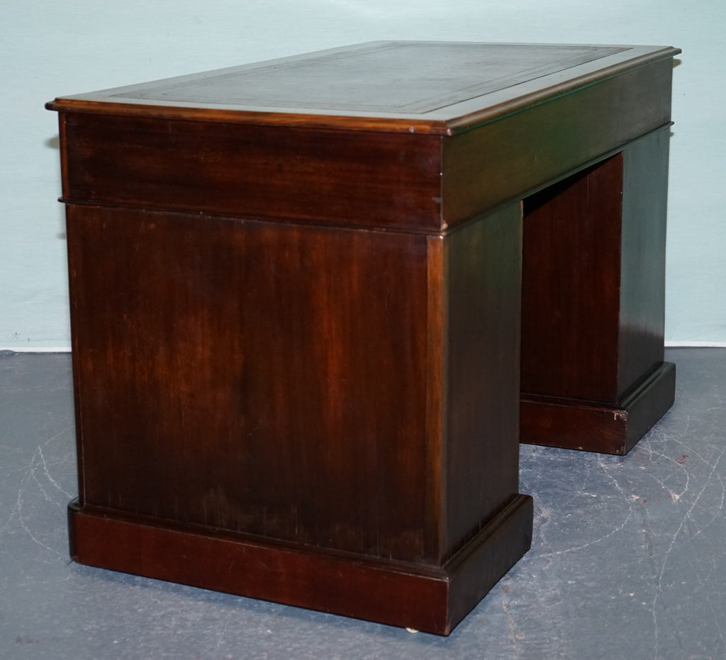 ANTIQUE VICTORiAN HARDWOOD PEDESTAL DESK WITH TOOLED LEATHER TOP
