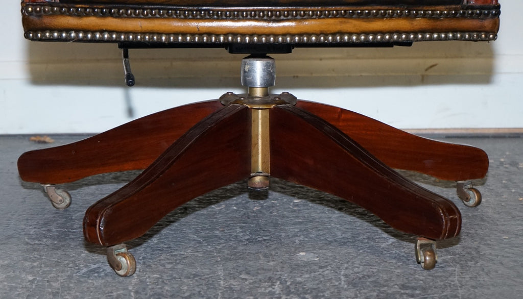 ANTIQUE DEEP BUTTONED CHESTERFIELD GEORGIAN STYLE HAND DYED LEATHER DESK CHAIR