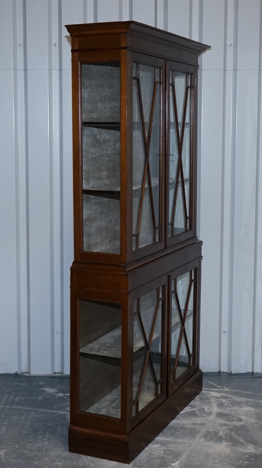 ENGLISH 19TH CENTRY GLAZED DISPLAY CURIO CABINET WITH FIXED SHELVES
