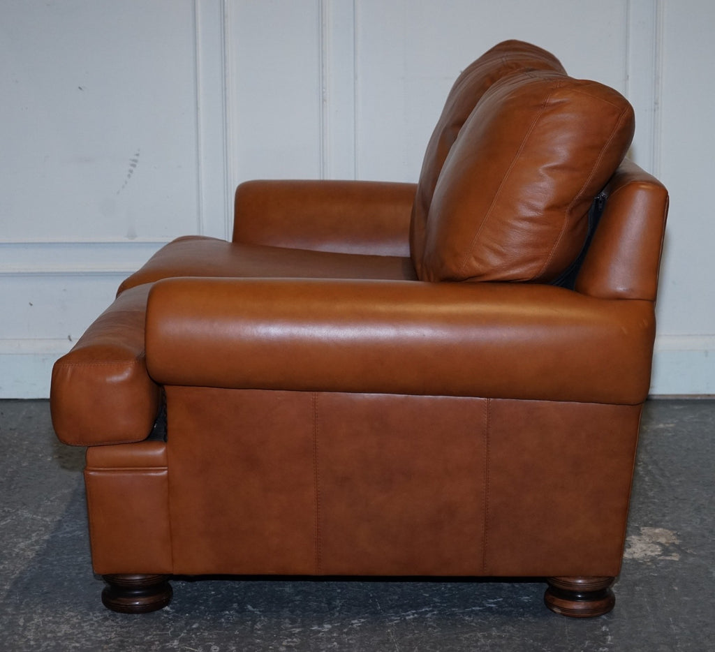 VINTAGE TETRAD CORDOBA TWO SEATER TAN LEATHER SOFA RETAILED BY JOHN LEWIS