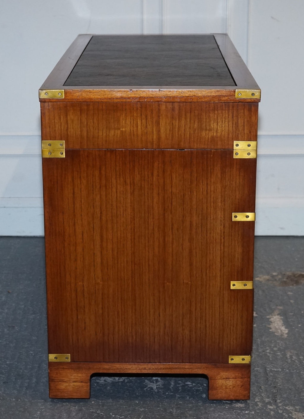VINTAGE MILITARY CAMPAIGN TWIN PEDESTAL DESK WITH BRASS FITTINGS