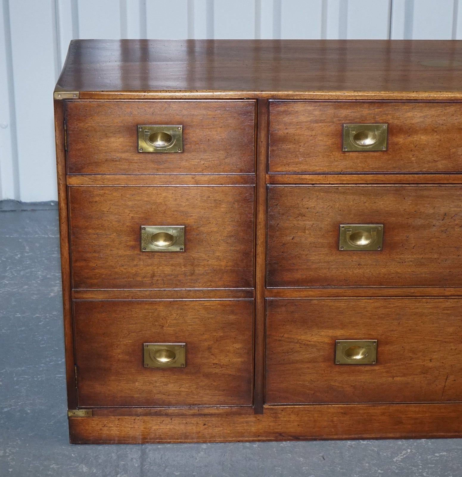 1950'S ENGLISH BEVAN FUNNEL MILITARY CAMPAIGN SIDEBOARD BRASS FITTINGS