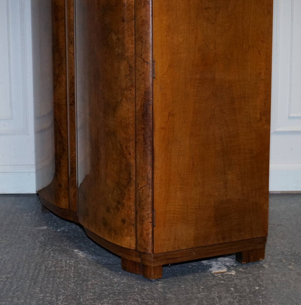 ANTIQUE CIRCA 1930'S ENGLISH BURR WALNUT ART DECO TWO DOOR WARDROBE