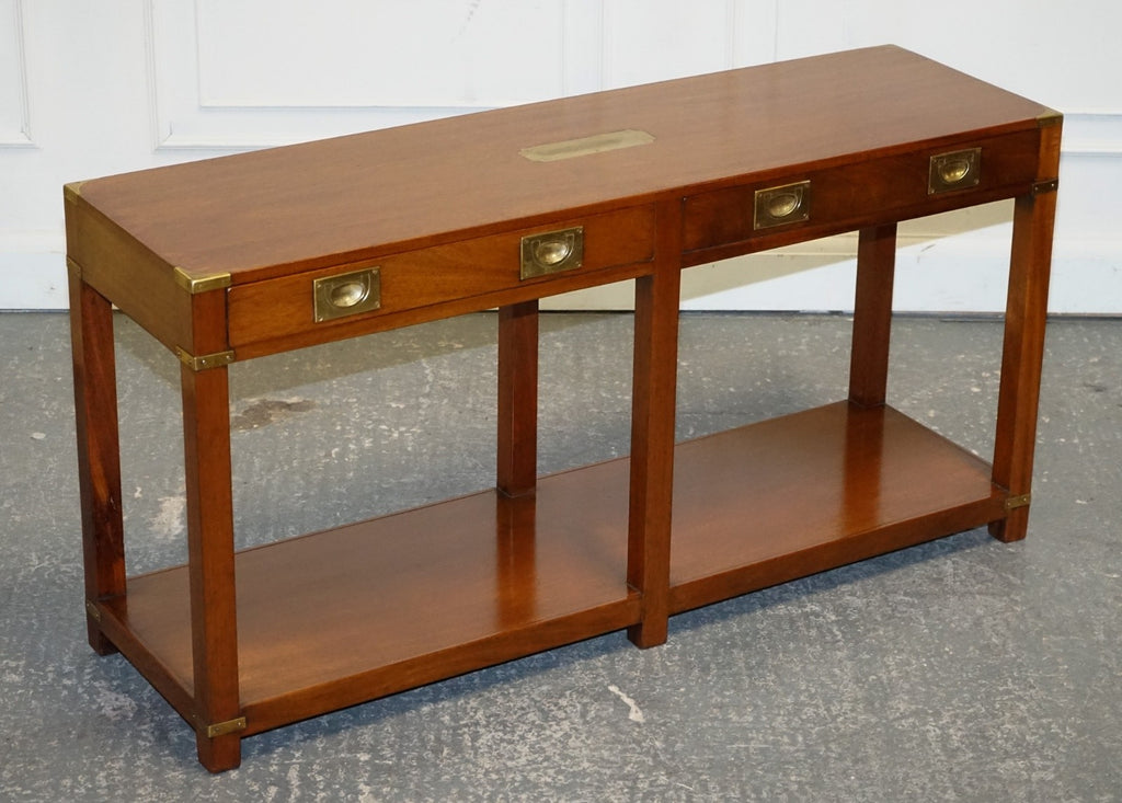 RESTORED VINTAGE HARRODS LONDON KENNEDY MILITARY CAMPAIGN CONSOLE TABLE