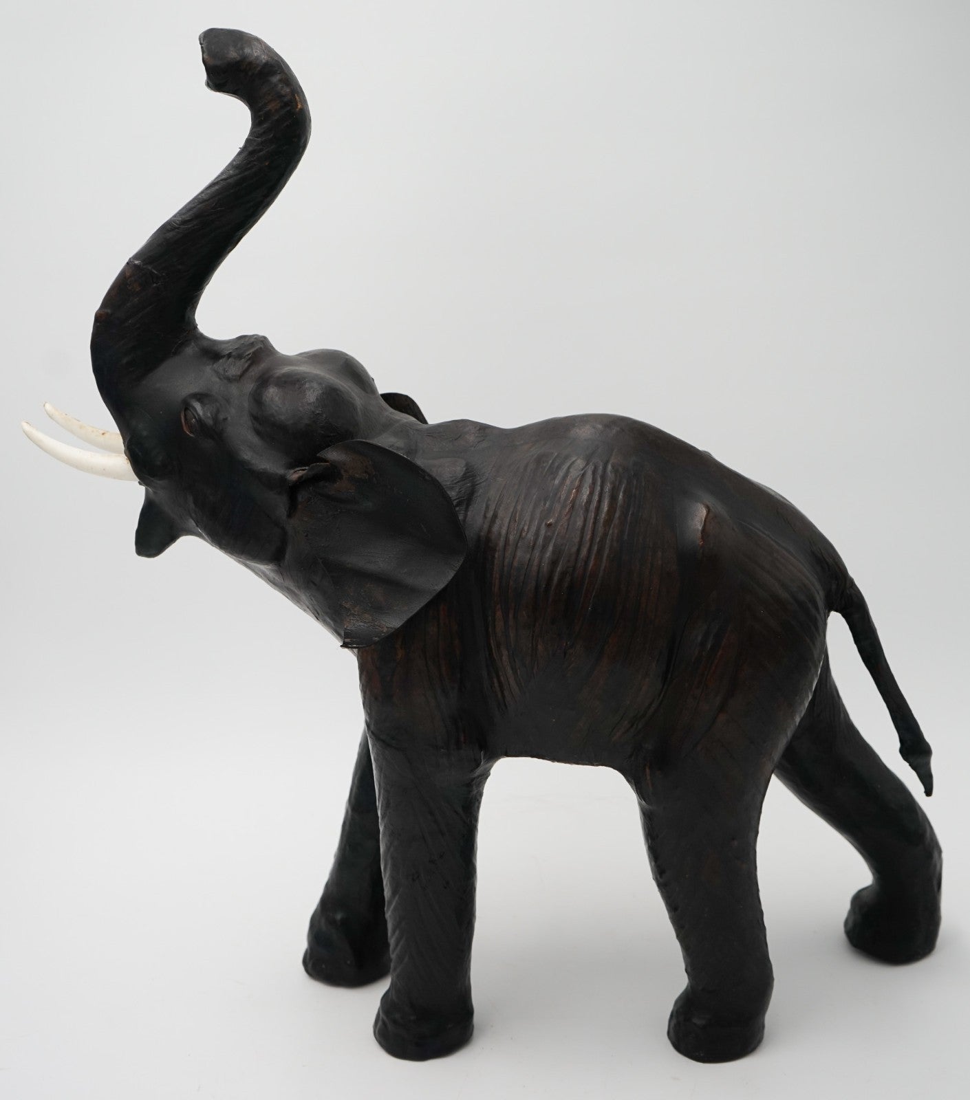 VINTAGE 1970'S LIBERTYS & CO LONDON AGED LEATHER ELEPHANT DECORATIVE SCULPTURE