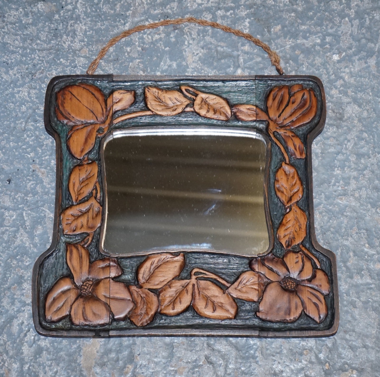 ANTIQUE FRENCH ART NOUVEAU FLORAL CARVED WALL MIRROR