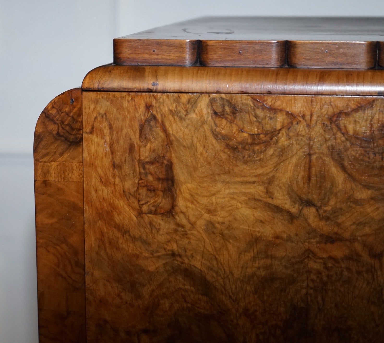 STUNNING ART DECO 1920'S PETITE BURR WALNUT TWO DOOR WARDROBE OR AMOIRE