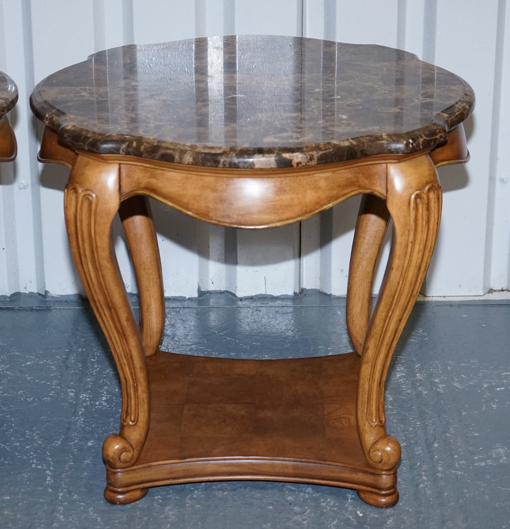 VINTAGE PAIR OF FRENCH STYLE SIDE LAMP TABLES WITH FAUX MARBLE TOPS