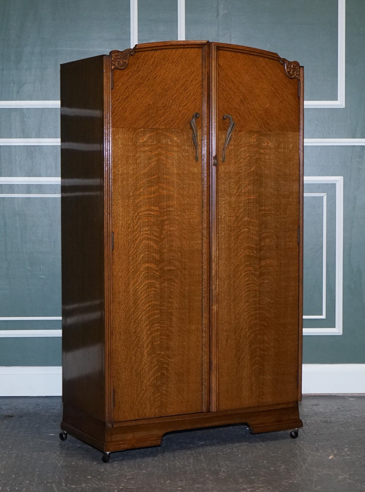 PETITE VINTAGE ART DECO OAK TWO DOOR WARDROBE