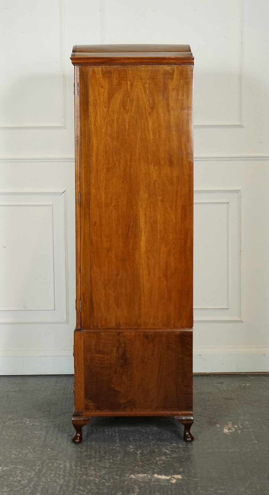 LOVELY 1920'S ART DECO BURR WALNUT WARDROBE WITH TWO DRAWERS QUEEN ANNE LEGS