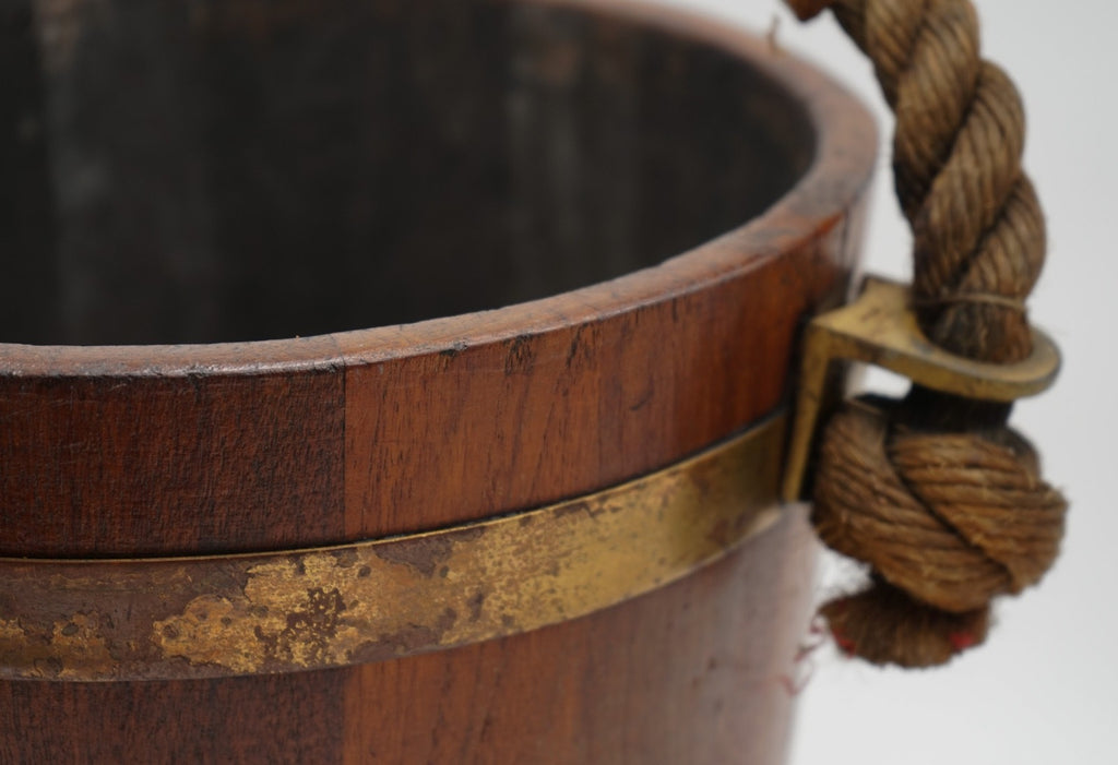 ANTIQUE ENGLISH VICTORIAN 19TH CENTURY NAVAL OAK FIRE BUCKET WITH ROYAL CREST