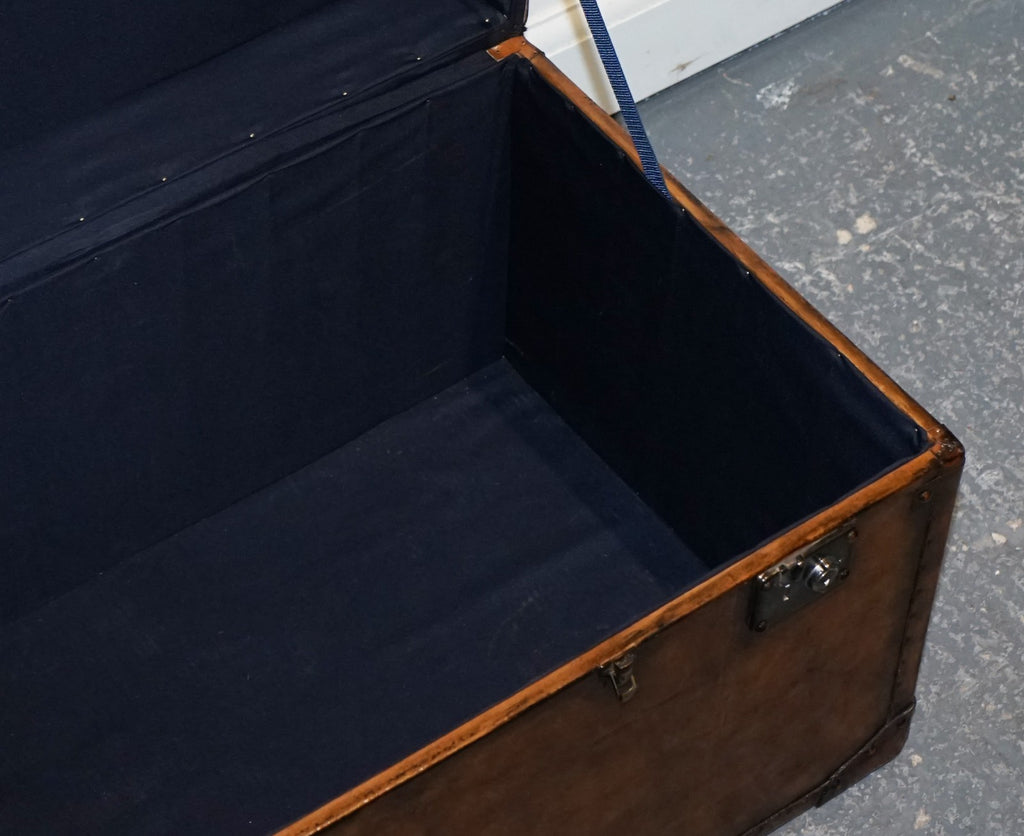 FULLY RESTORED HAND DYED BROWN LEATHER LOCKABLE STORAGE TRUNK