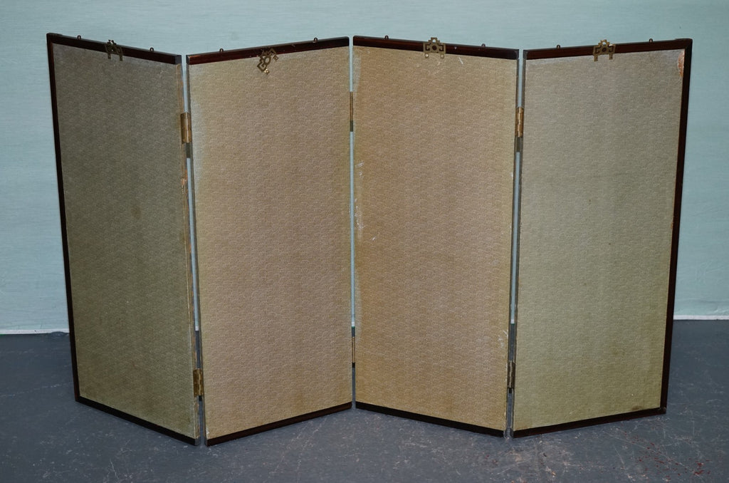 VINTAGE EXOTIC ORIENTAL BIRDS & FLOWERS FOLDING FOUR PANEL PETITE ROOM DIVIDER
