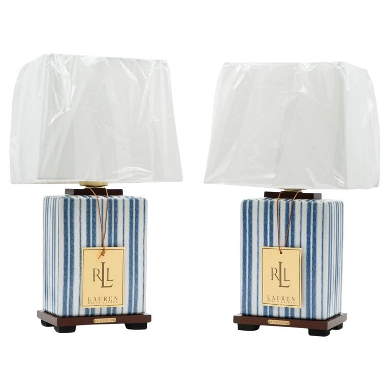 PAIR OF RALPH LAUREN EX DISPLAY BLUE CERAMIC TABLE LAMPS INCLUDING SHADES (1/1)