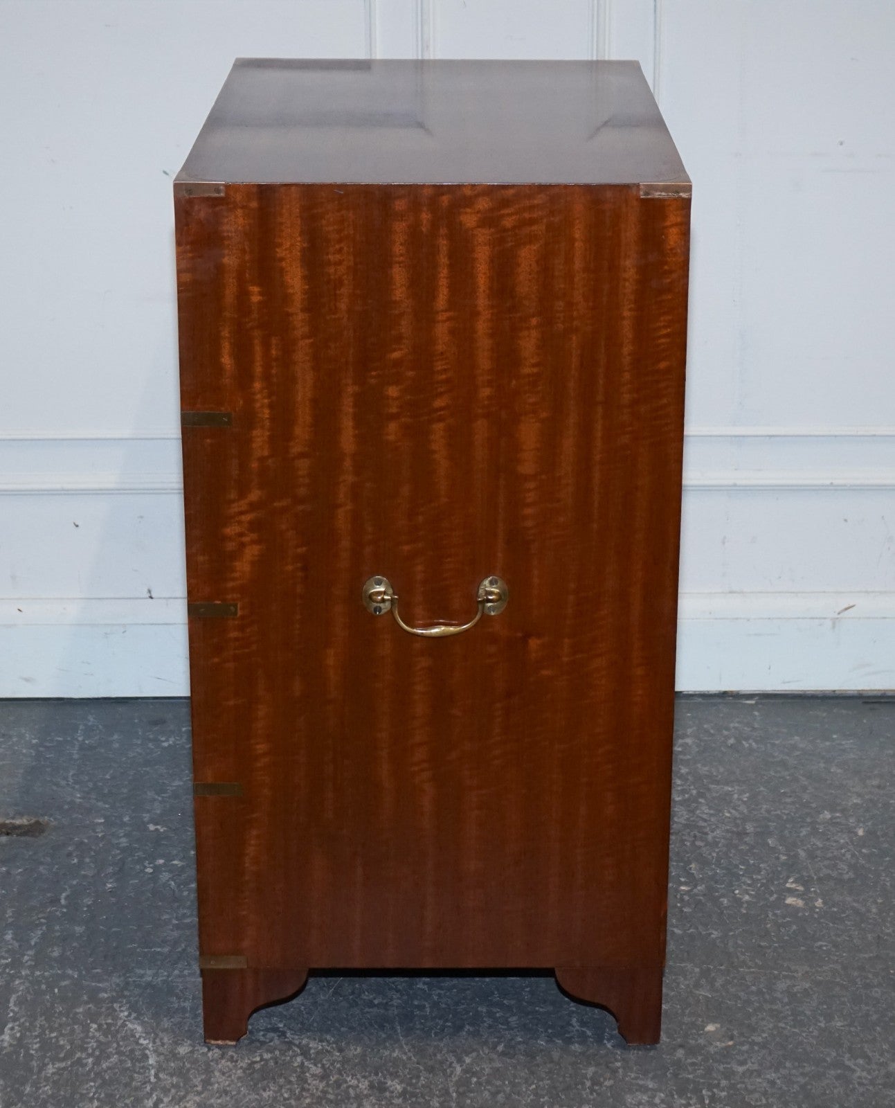 VINTAGE MILITARY CAMPAIGN SECRETAIRE CHEST OF DRAWERS WITH AGED RED LEATHER